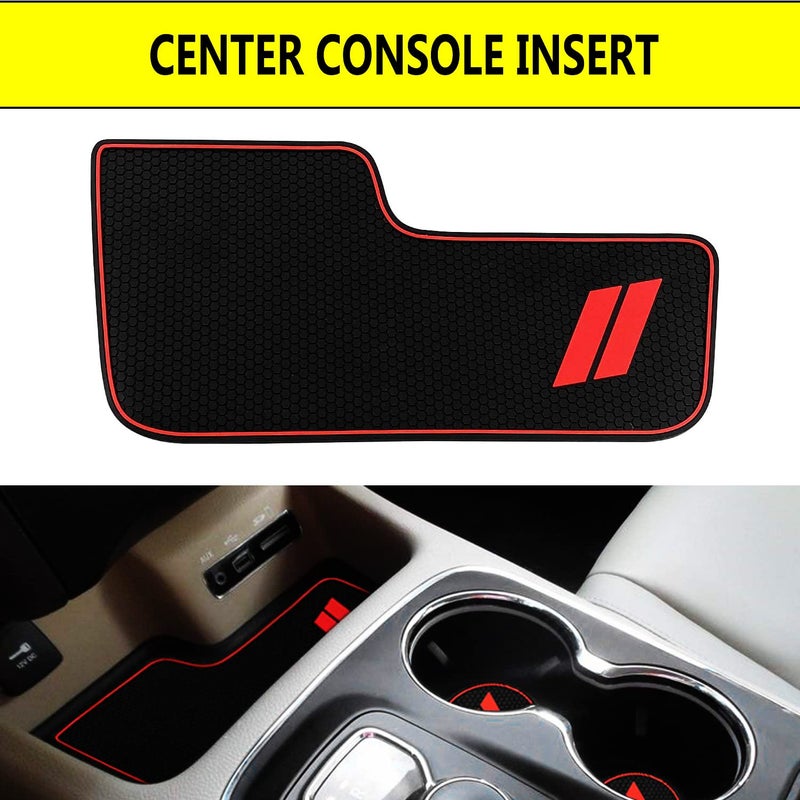Mekar Anti-dust Custom Compatible for 2014-2020 Dodge Durango Cup Holder Insert & Center Console Shifter Liner Trim Mats | 5pc Custom Fit Non Slip Storage Bin Mat Set Interior Accessories - Red - Image 2